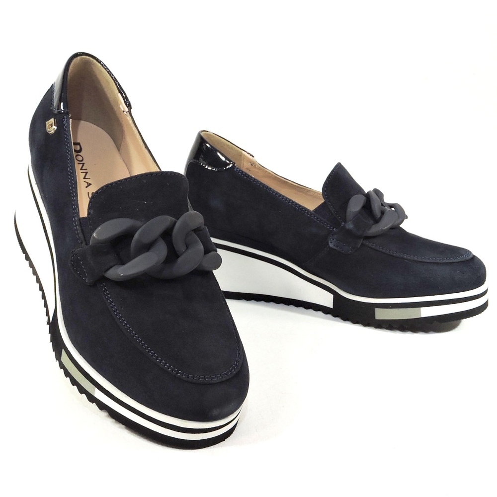 DONNA SERENA 🇮🇹 WOMEN'S NAVY BLUE SUEDE COMFORT WEDGE LOAFERS